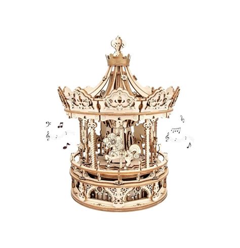 Rankų darbo medinė muzikinė karuselė su gyvūnėlių figūrėlėmis