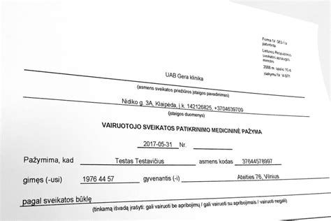 Sveikatos pažymėjimo pavyzdys
