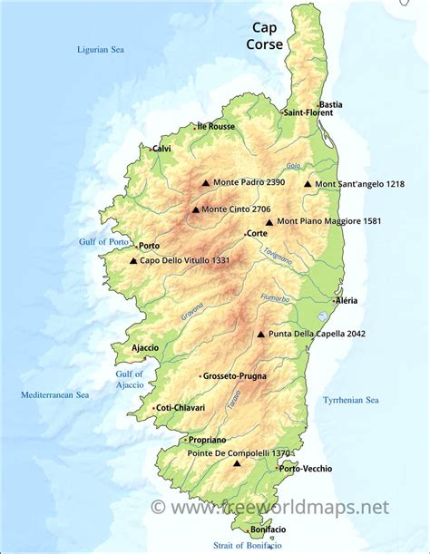 map of Corsica showing Poggio-d'Oletta and nearby attractions