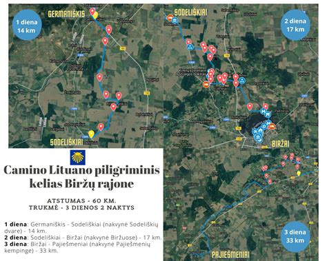 Camino Lituano maršrutas su žymėjimais