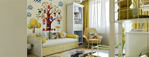 Mūsdienu bērnu istabas interjers ar stilīgu gultiņu