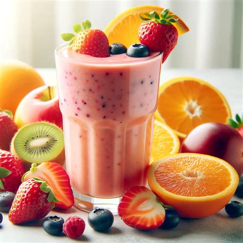 Vaisių kokteilis stiklinėje