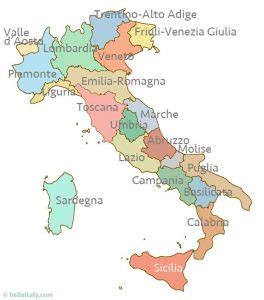 Žemėlapis su Italijos regionais, nurodančiais pristatymo išlaidas