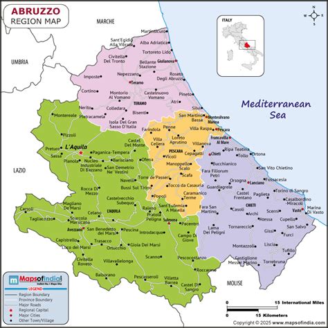 Map of Italy highlighting Abruzzo region