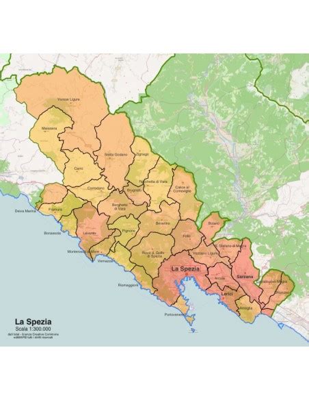 Mappa della provincia di La Spezia con evidenziati i comuni