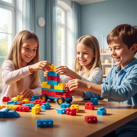 Vaikas statantis pilį iš LEGO kaladėlių