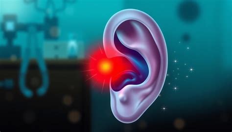 Žmogaus ausies skerspjūvis su vidurinės ausies uždegimo schema