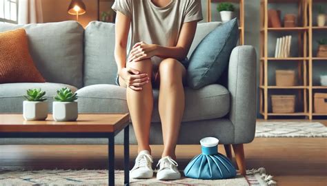 Sportininkas su ledo kompresu ant traumuotos kojos