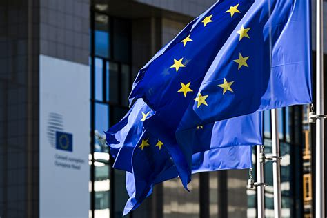 Simbolis, rodantis Europos Sąjungos vėliavą ir kompiuterį