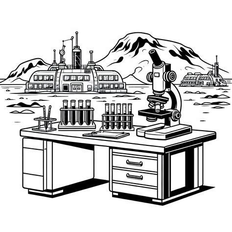 laboratorija su mikroskopu ir mėgintuvėliais